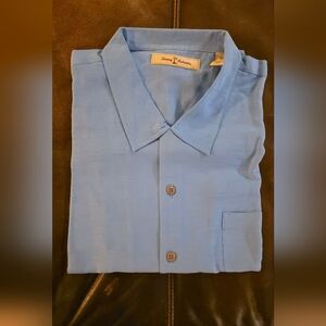 Tommy Bahama Classic Blue Button-Down Silk Shirt. "Off The Deep End"
